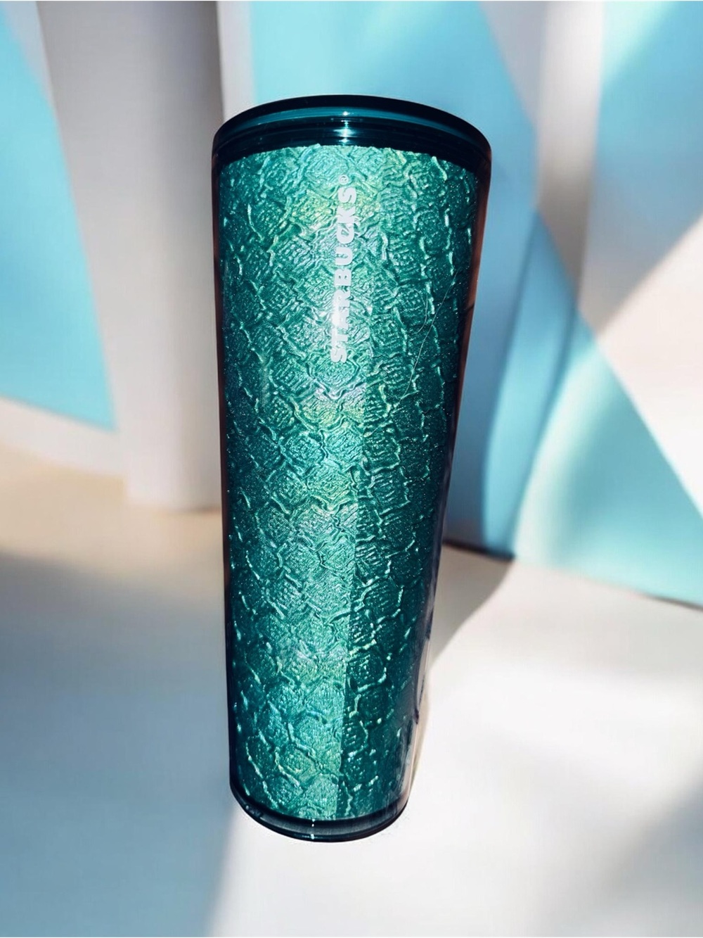 Starbucks Emerald Green Textured Travel Tumbler with Mermaid Tail Stirrer - Picture 2 of 3